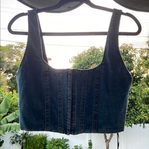 Alice and Olivia Cropped Corset Denim Blue Women's Top